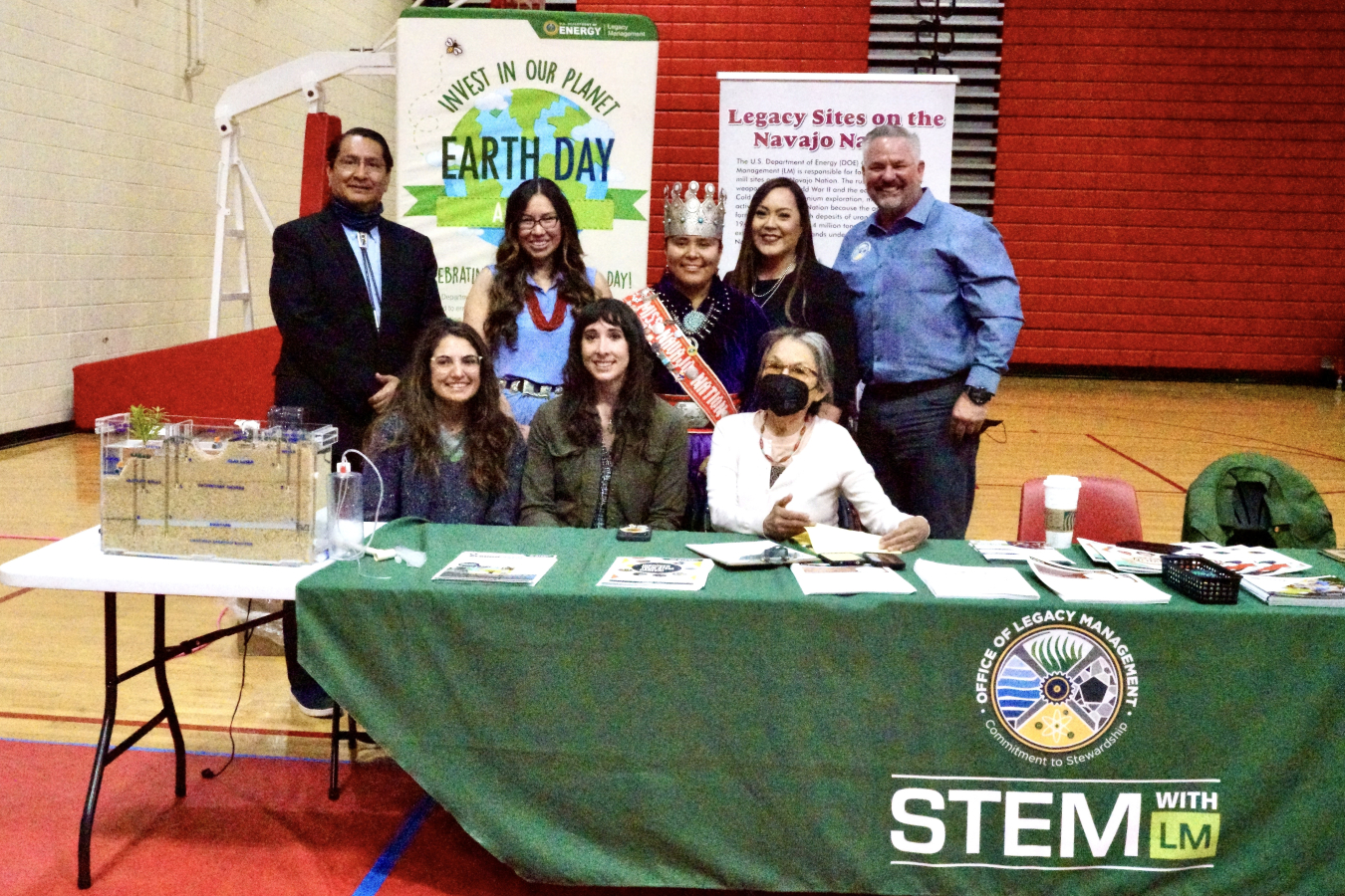 Back row, left to right: Former Navajo Nation President Jonathan Nez; Tallbull; Miss Navajo Nation 2022-2023 Valentina Clitso; LMSP Navajo Nation Outreach Coordinator Kayla Bia; and LM STEM Coordinator Shawn Montgomery. Front row, left to right: LMSP Hydrologist Katie McLain; LMSP Hydrologist Stacy Trowbridge; and LMSP Navajo Nation Public Affairs Specialist Lillie Lane.