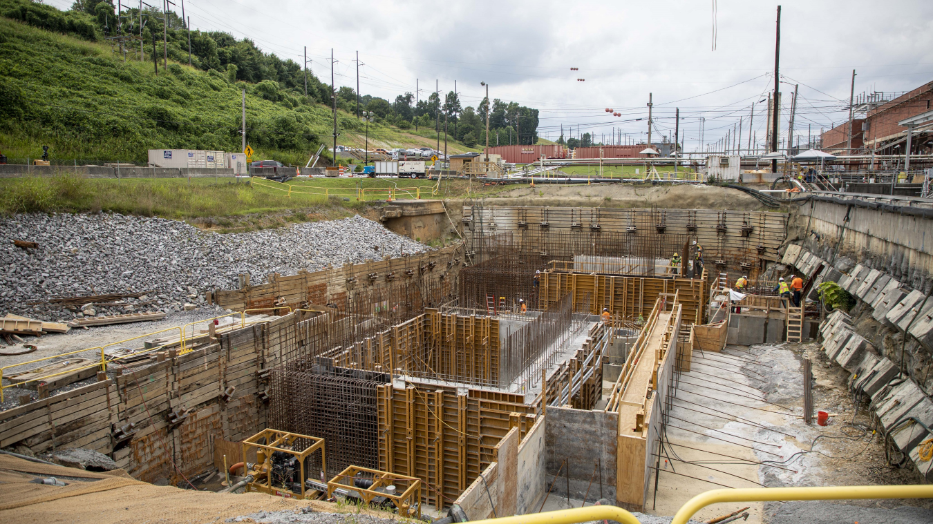 View looking at foundation construction