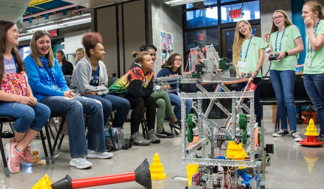 Kathryn McGee operates robot in competition