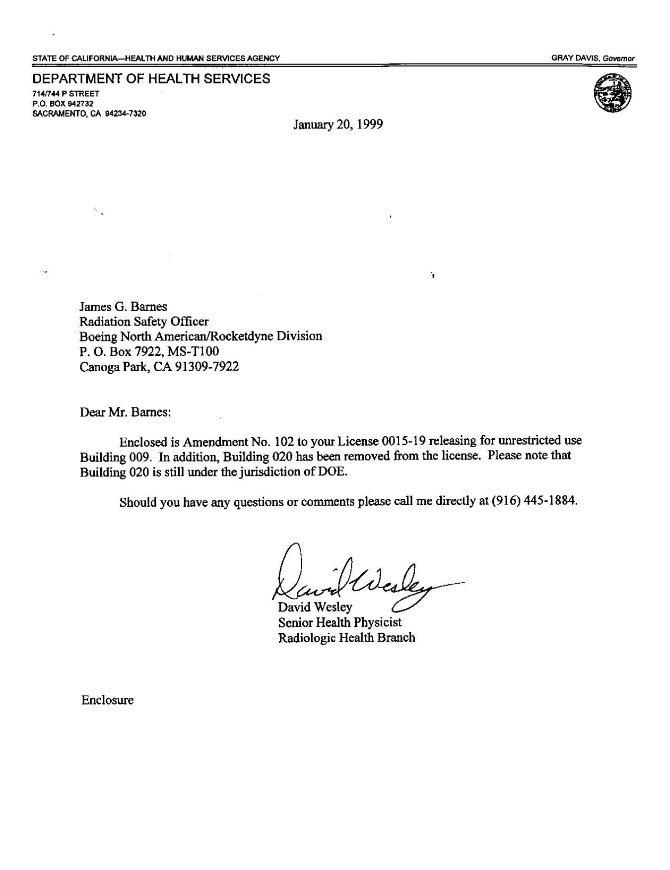 Copy of memo for Building 009 release