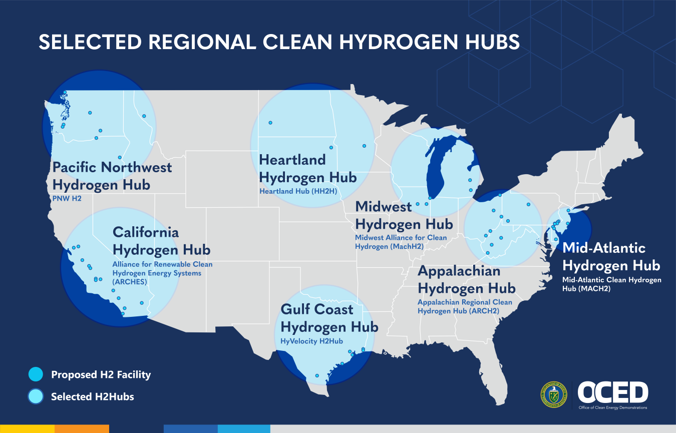 Selected Regional Clean Hydrogen Hubs Map