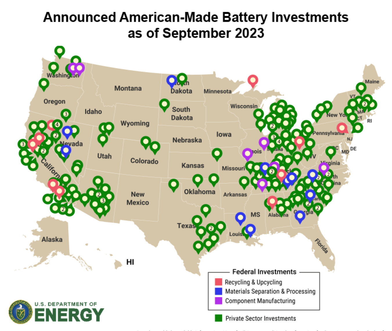 Announced American-Made Battery Investments as of September 2023