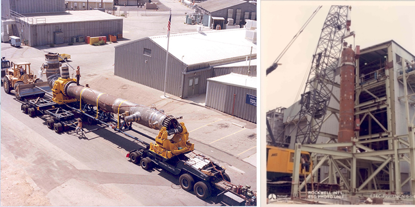 Evaluation of competing steam generator designs – The SCTI was used to test and compare competing engineering designs. The 75 megawatt stream generator on the left was designed by Atomics International while the similar sized unit on the right was designed by Babcox and Wilcox.