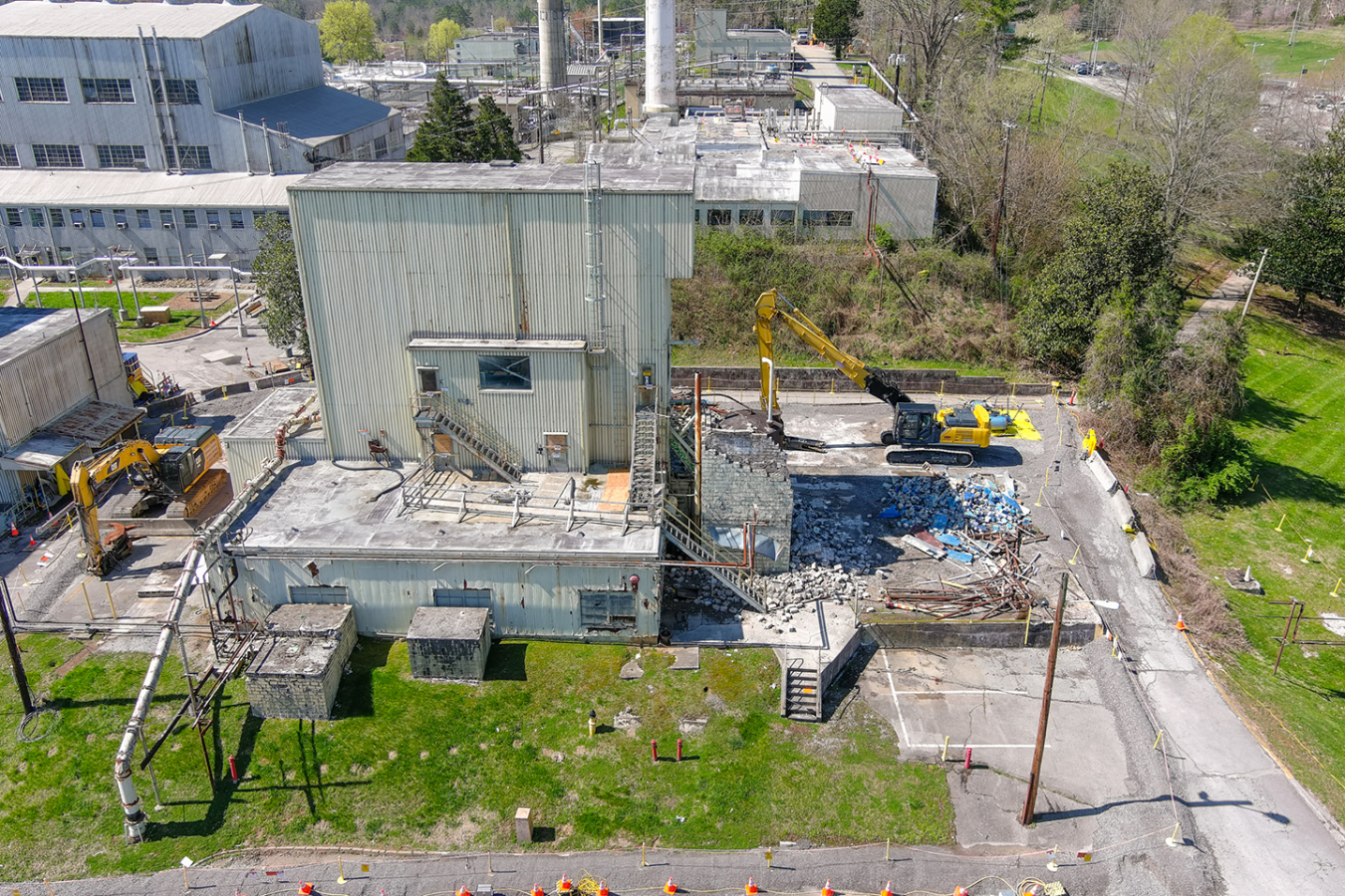 Overhead view of a building under demolition