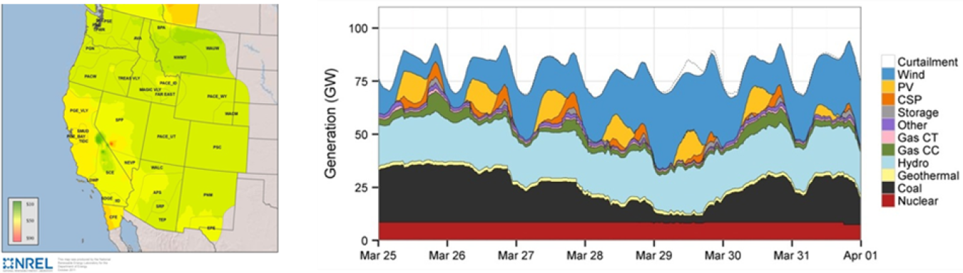 Sample map and chart showing production cost model results