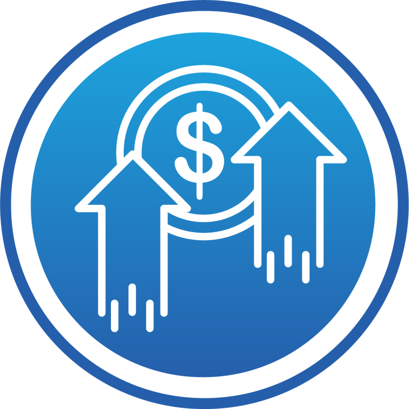 Icon with arrows rising and a dollar sign