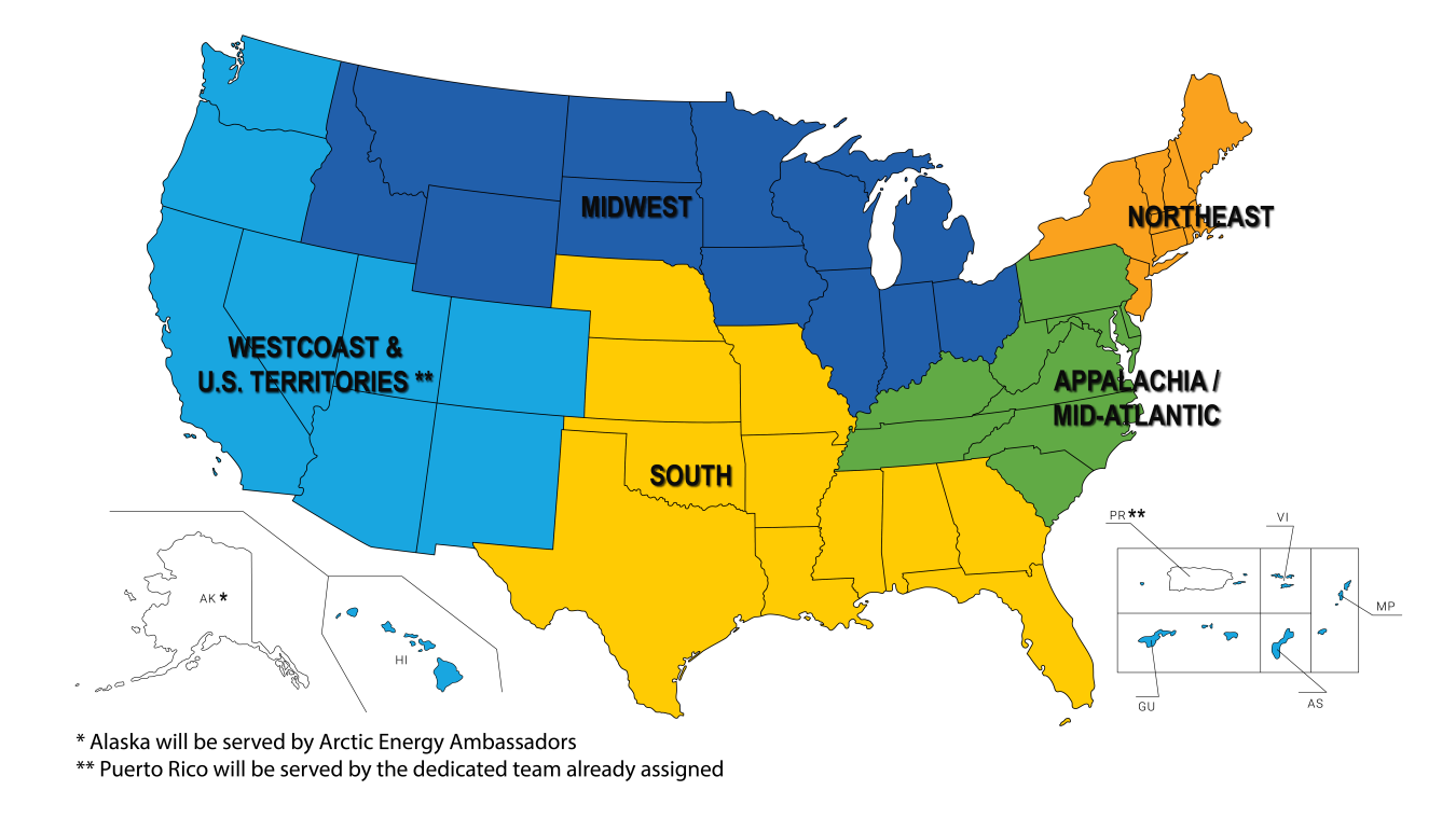 US map showing the regions.