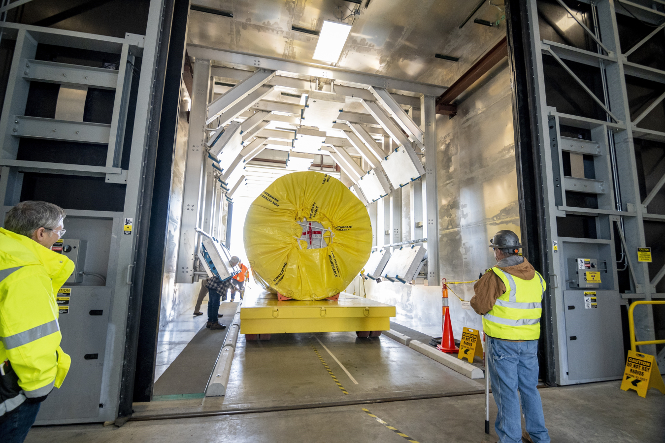 A large yellow gas converter bundle