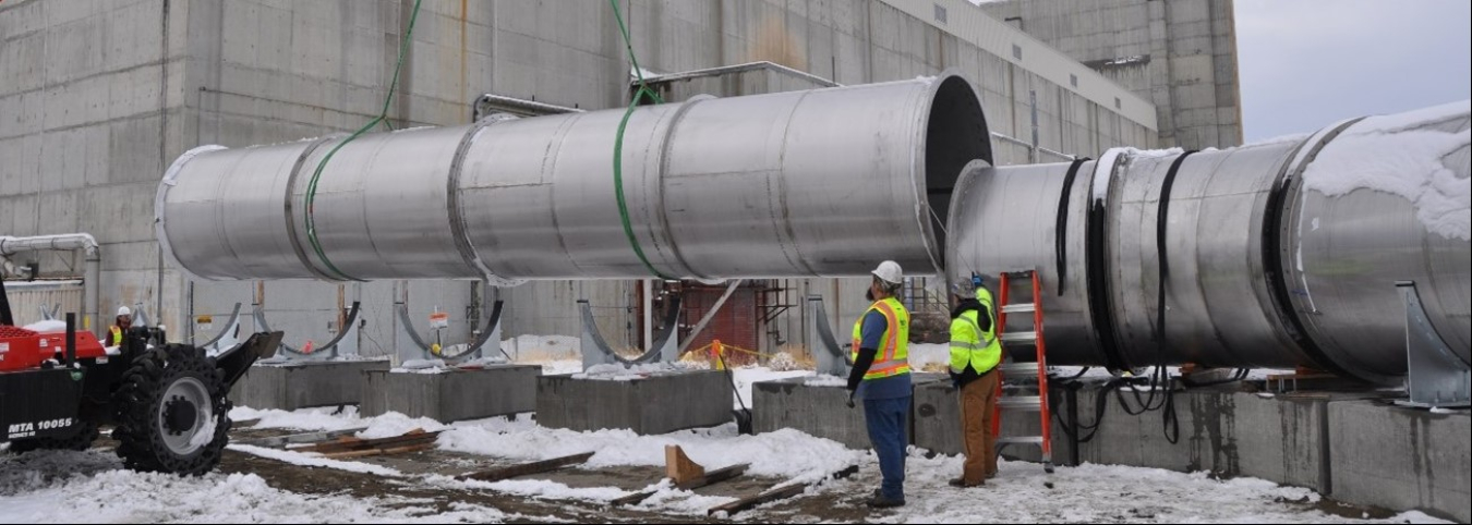 Large, metal ventilation pipes