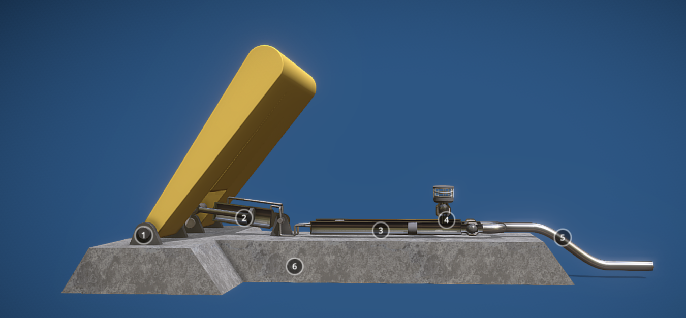 A 3D diagram showing various parts of a surge flap
