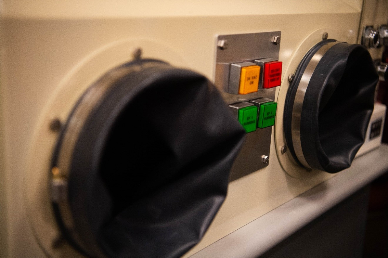Close-up view of the WSU-designed and fabricated glovebox front