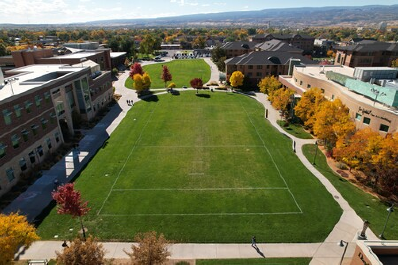 Aerial view of Athletic field at north end of CMU 