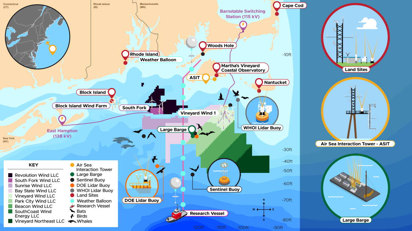 Map of lidar buoys in ocean