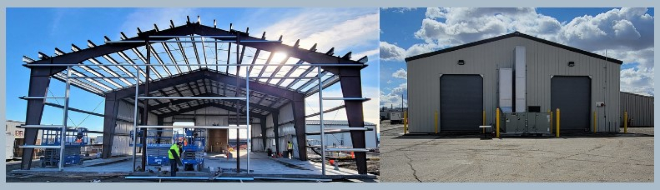 Side by side pictures of a building before and after construction