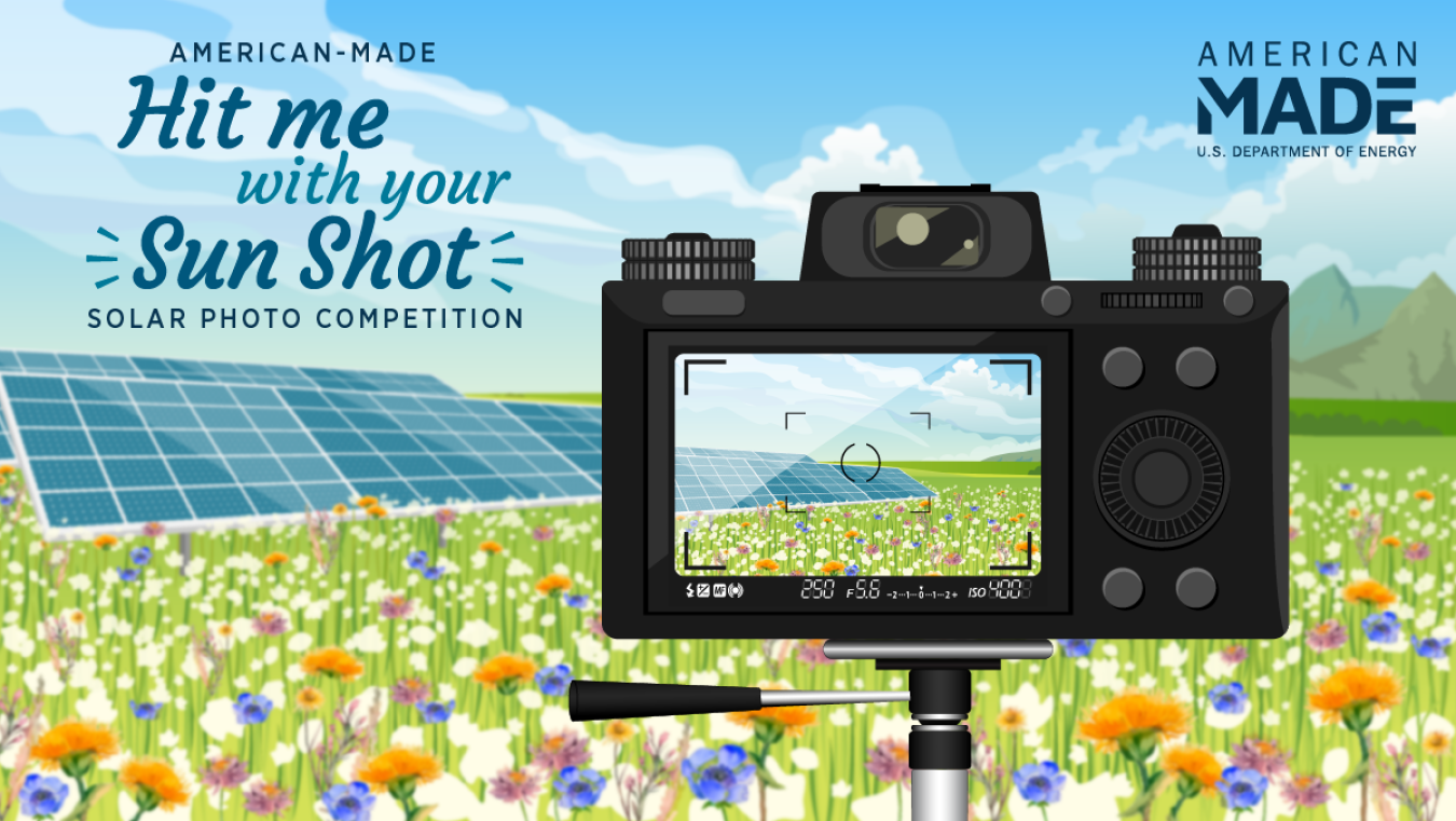 Wildflower field with solar panels. Camera taking photo of that.