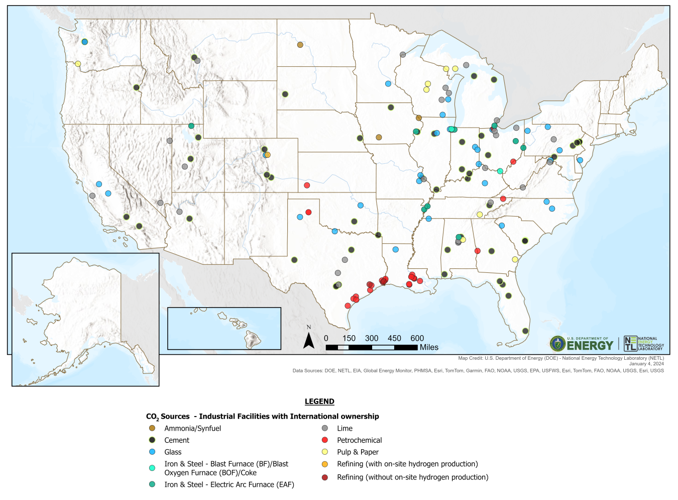 Map of industrial facilities with international parent companies