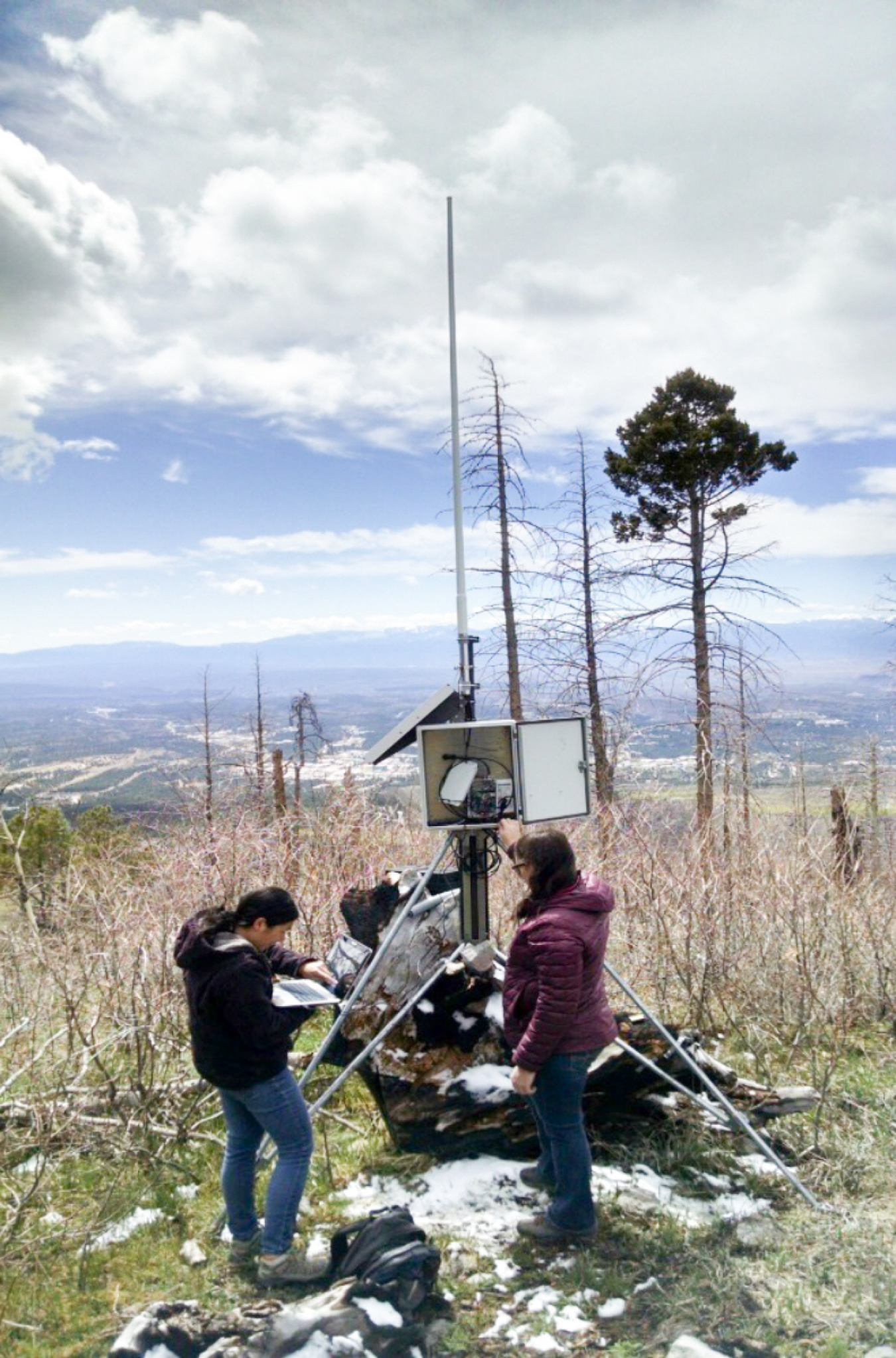 satellite-based telemetry system set up in Los Alamos fields