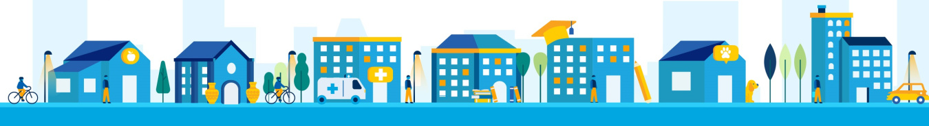 Illustration of a cityscape with various buildings.