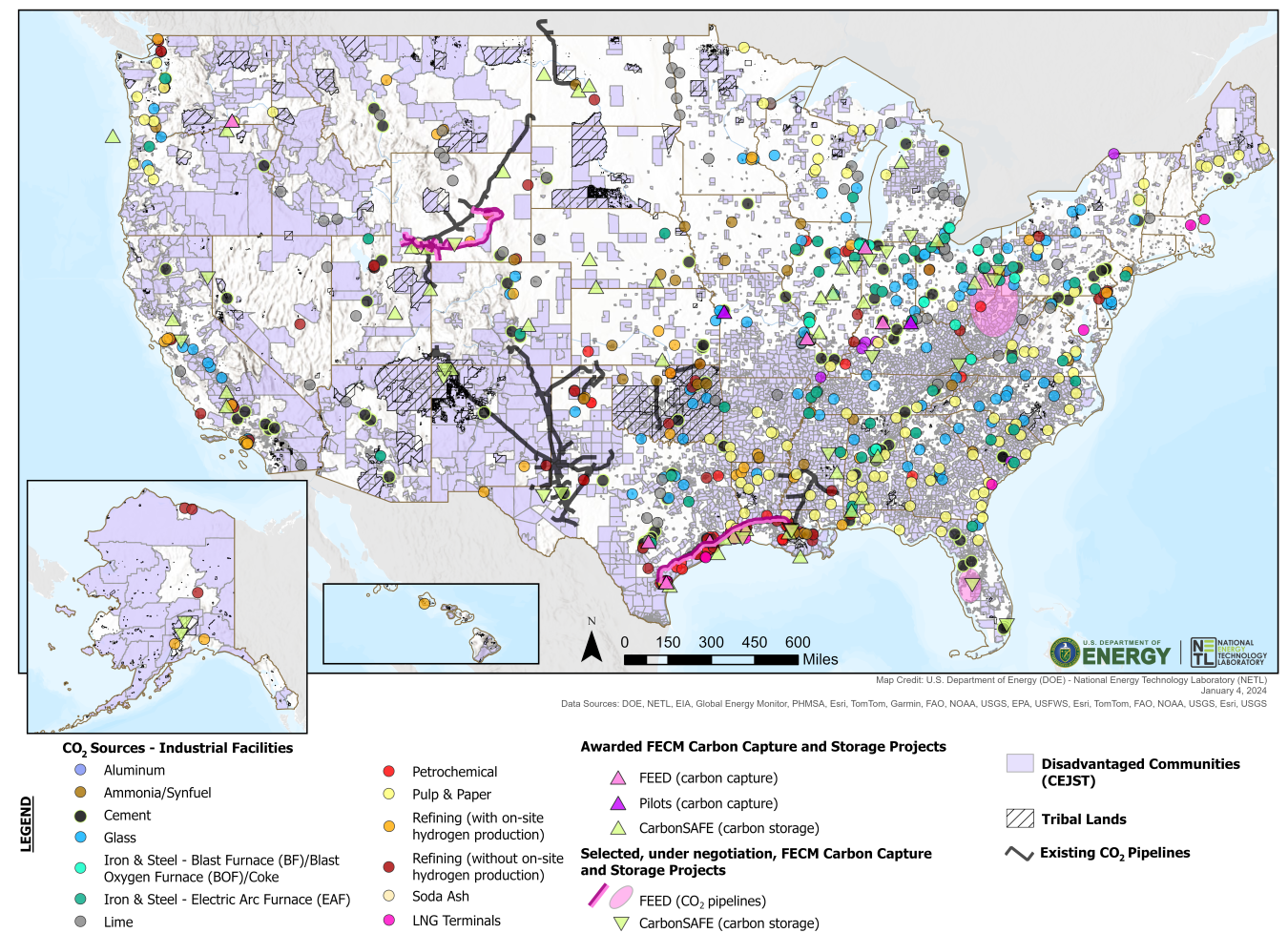 Industrial facilities and FECM carbon capture and storage projects