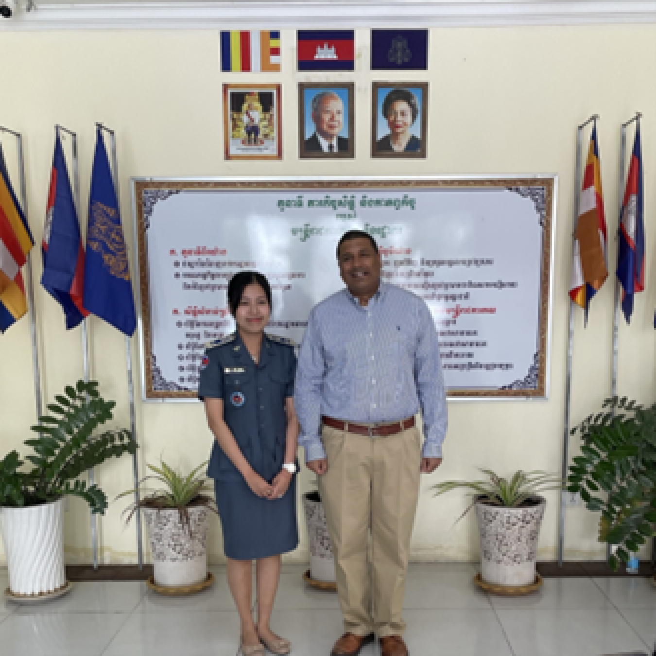 Principal Deputy Administrator Rose with Sreya Hong, Deputy Chief of Administration and Management Office at Cambodia’s Sihanoukville International Port Customs and Excise Branch.