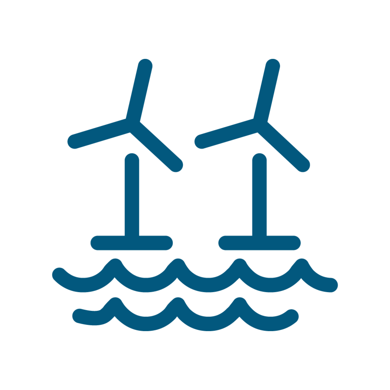 An icon of two wind turbines floating on water