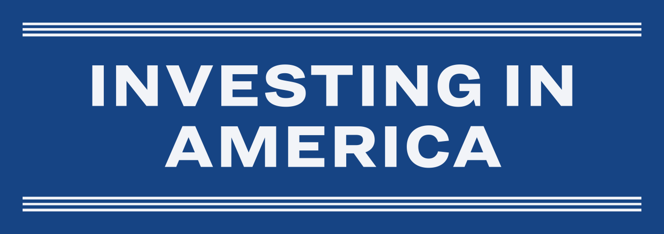 The investing in America logo in white on a blue background