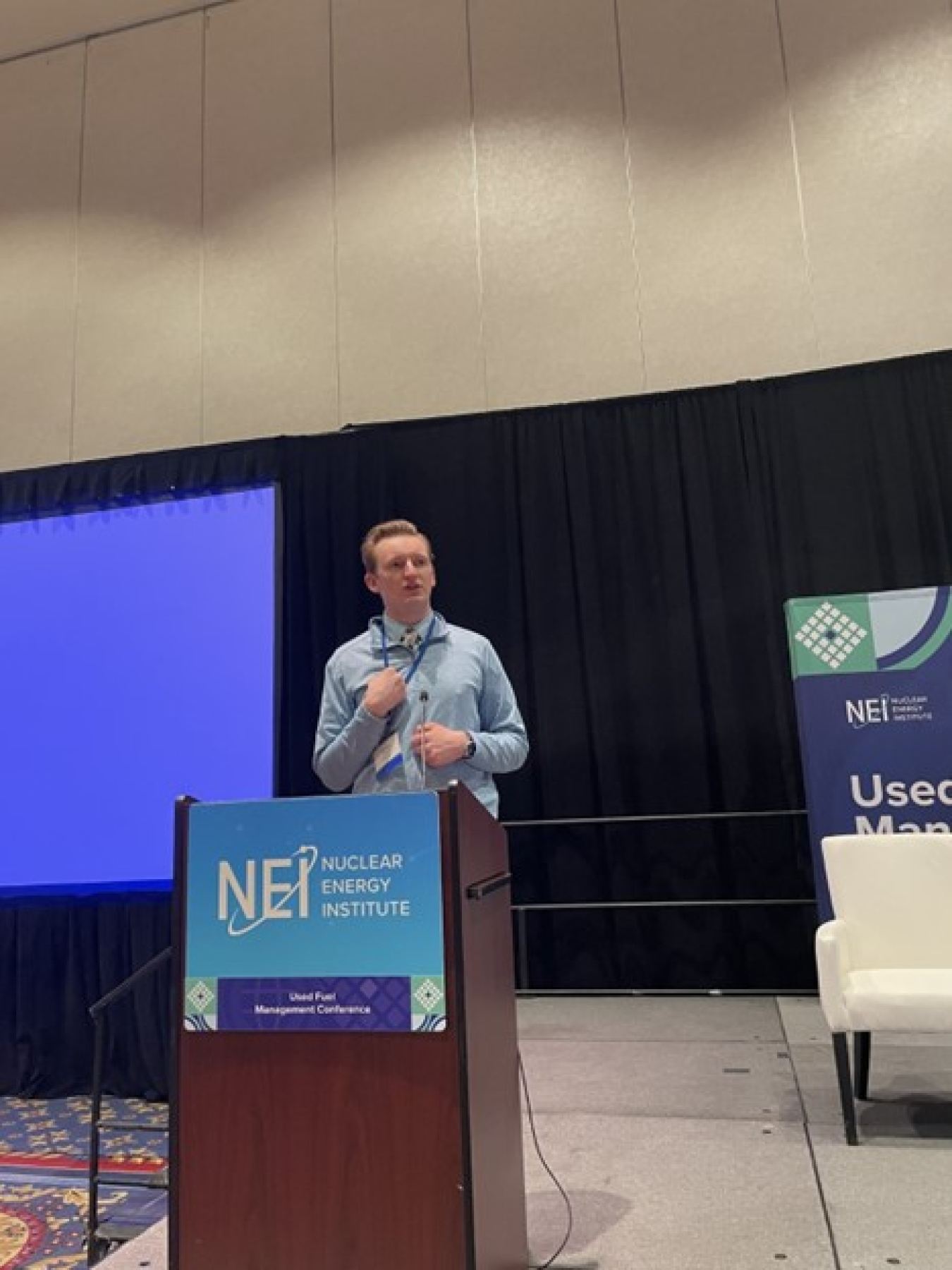 Kevin presenting Alpha Nur’s work at the Nuclear Energy Institute Used Fuel Management Conference in April 2023.