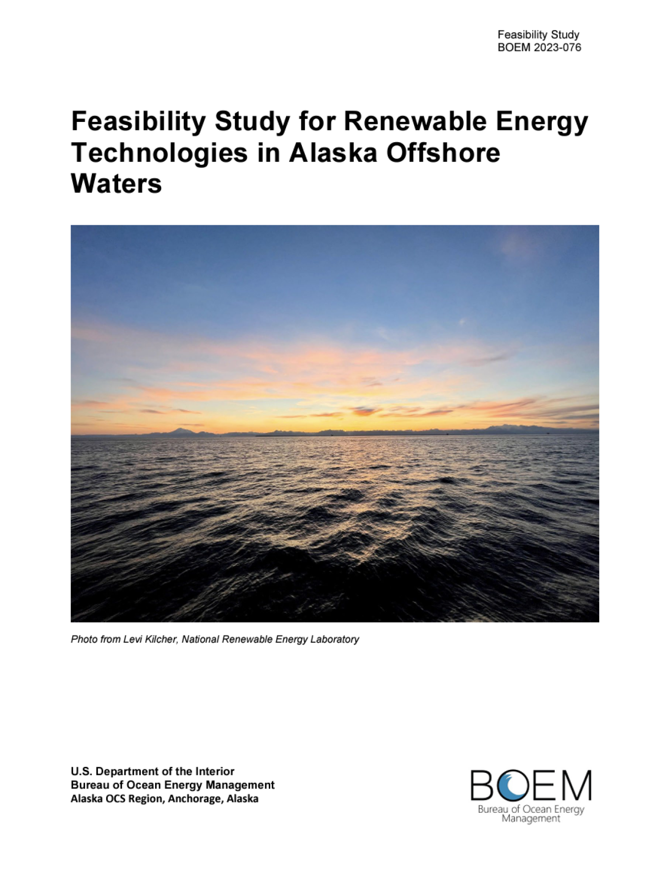 Report Cover for the NREL Feasibility Study for Renewable Energy Resources in Alaska's Offshore Waters