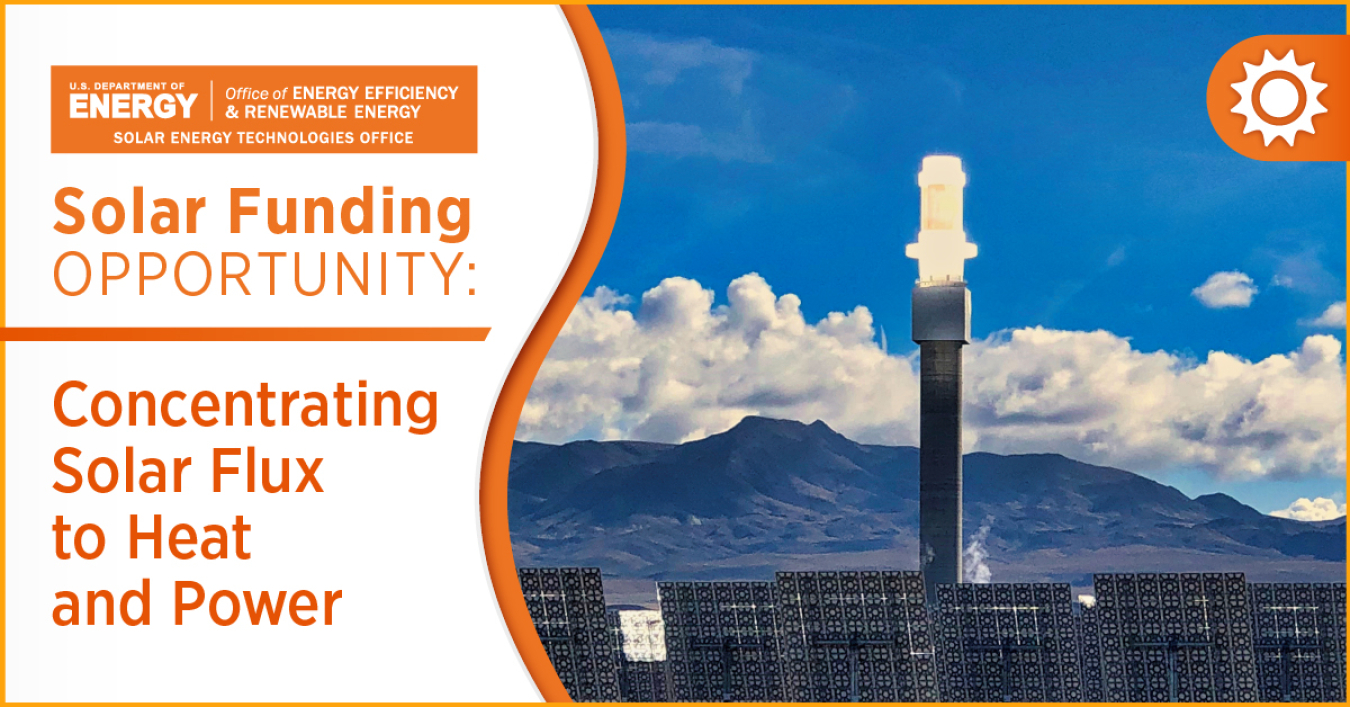 A concentrating solar-thermal receiver stands above a field of heliostats.