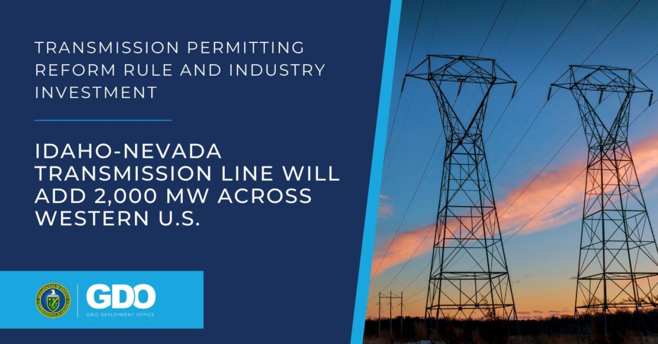 Transmission Permitting Reform Rule and Industry Investment | Idaho-Nevada Transmission Line Will Add 2,000 MW Across Western U.S. | GDO (Grid Deployment Office) Logo