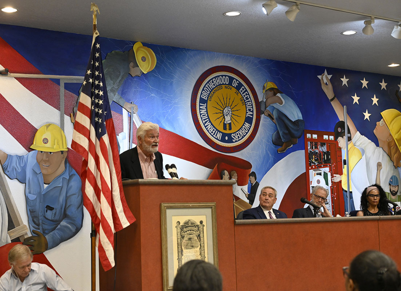 (Left to Right): Our host Brian Condit, Executive Director, New Mexico Building and Construction Trades Council providing remarks; Mr. Todd Lapointe, Dr. Steven Markowitz, and Rachel Davis.