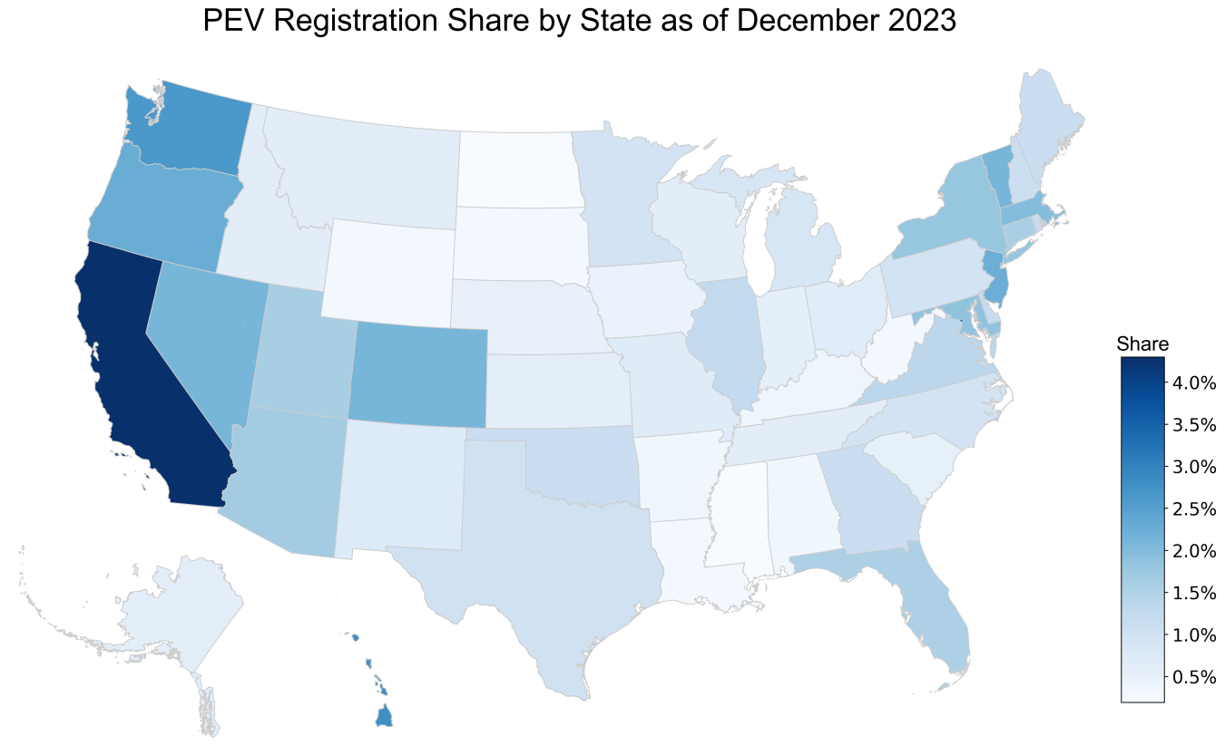 PEV Registration Share by State as of December 2023