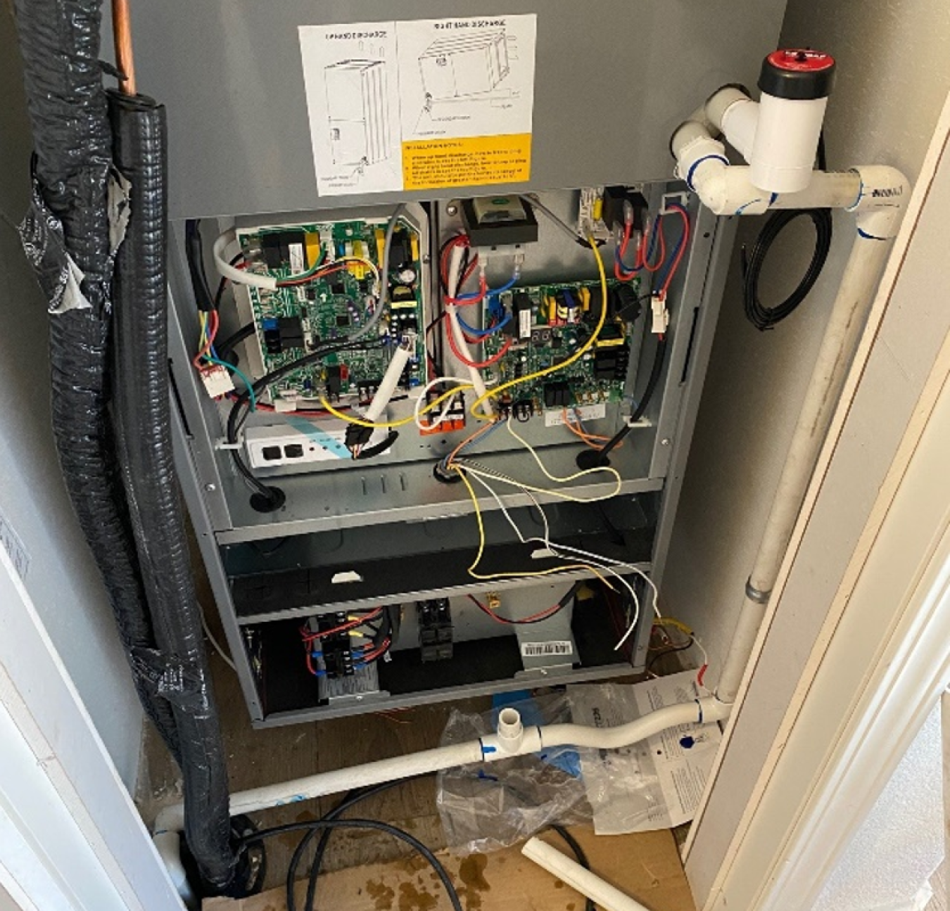 Partially installed heat pump.