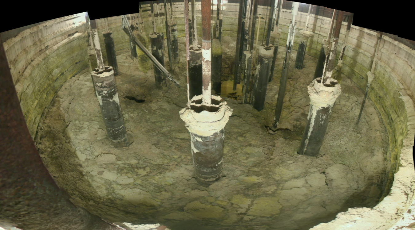 Overhead view of the inside of an underground tank