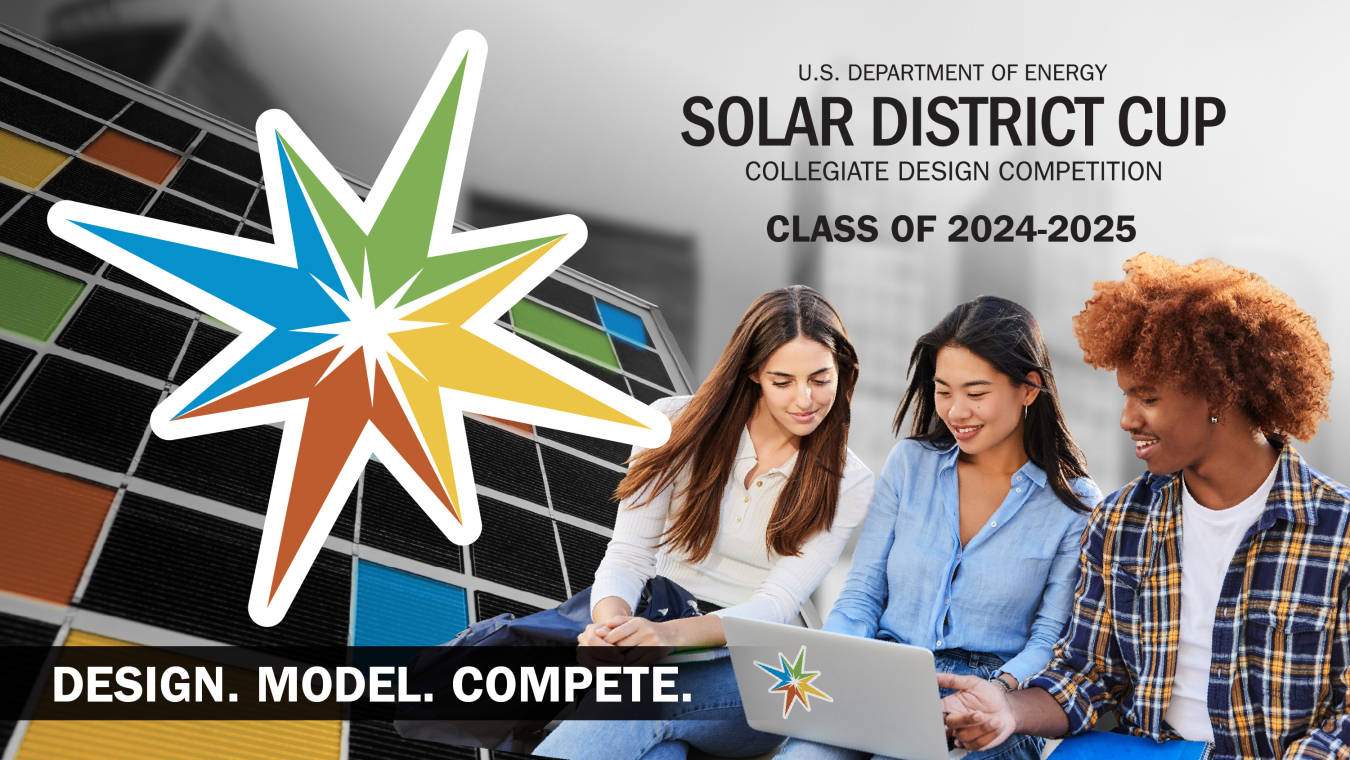 Solar District Cup Class of 2024-2025. Three students sit around a laptop working together.
