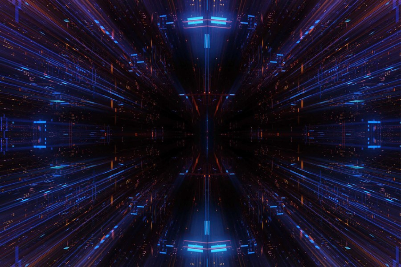 streaks of blue and red light merging