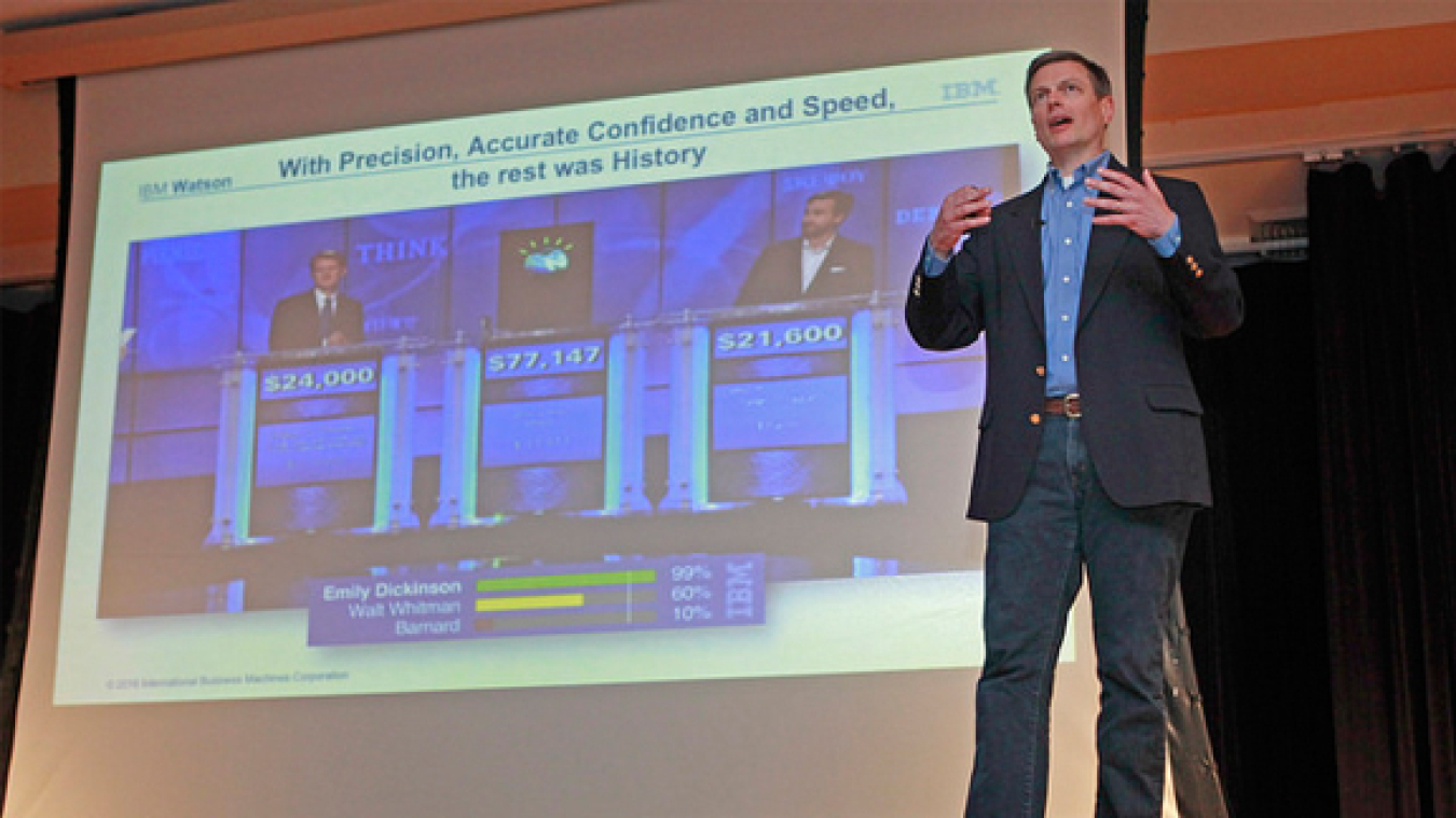Dr. Eric Brown, IBM Watson Health, explains how the IBM computer system, Watson, played the quiz show Jeopardy! and the challenges of natural language processing.
