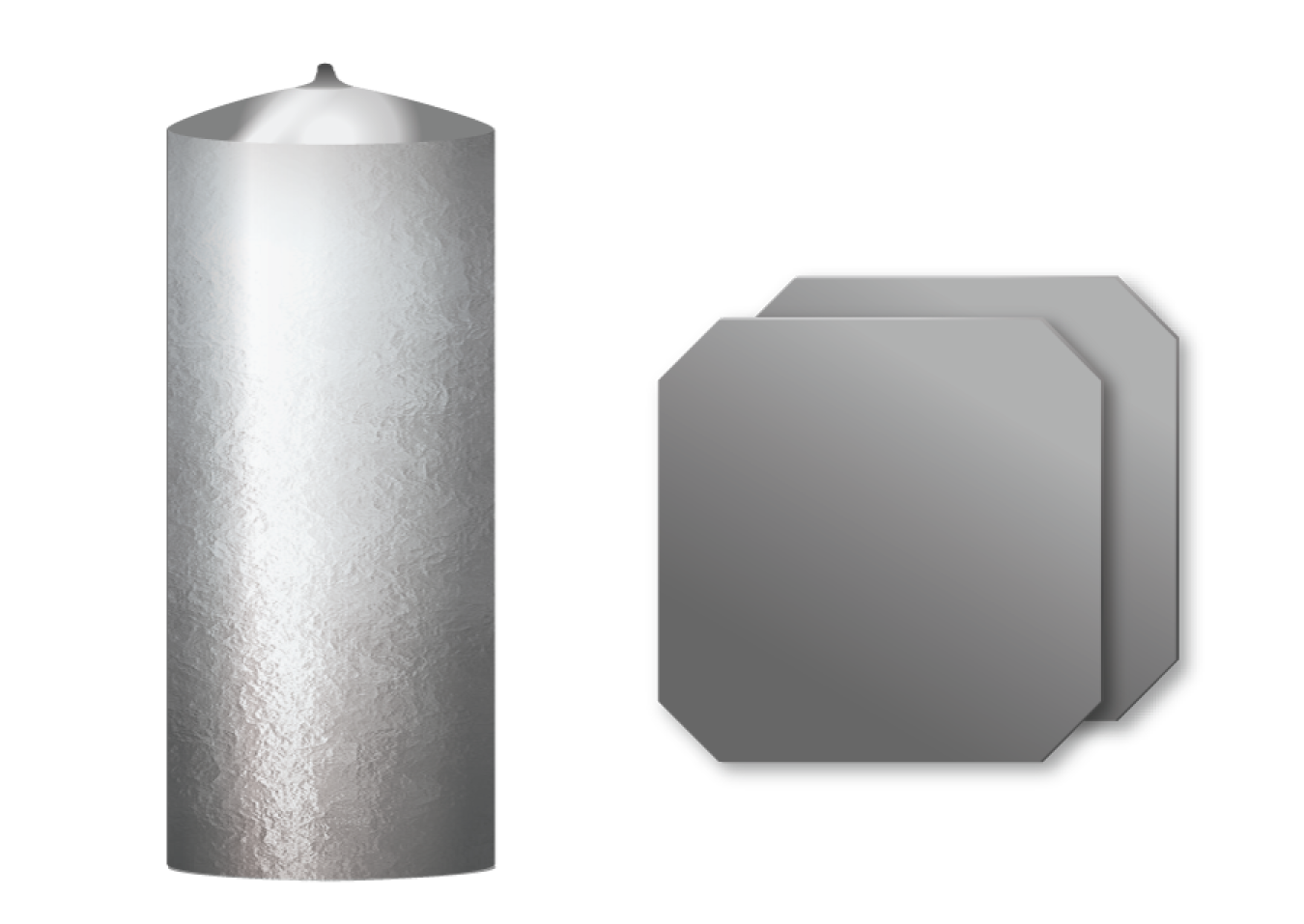 Silicon is turned into cylindrical ingots which are sliced into wafers.