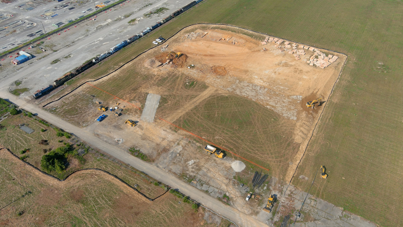 Aerial view of a freshly clear plot of land