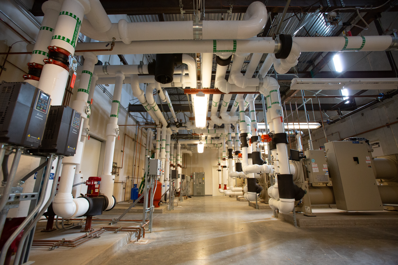Inside the Delta Electronics facility retrofitted with geothermal heat pump pipes