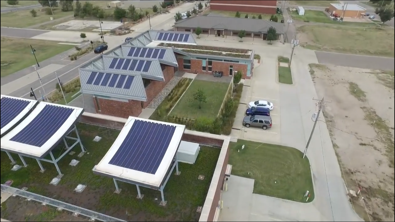 A photo of Greensburg City Hall’s rooftop solar photovoltaic system