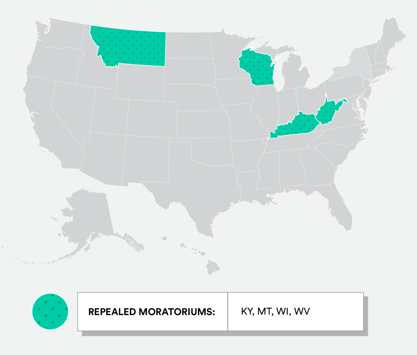 Map of states that have repealed nuclear moratoriums