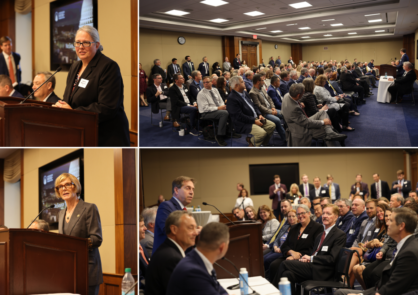 A collage of photos of DOE and US leaders at a meeting along with photos of the crowd