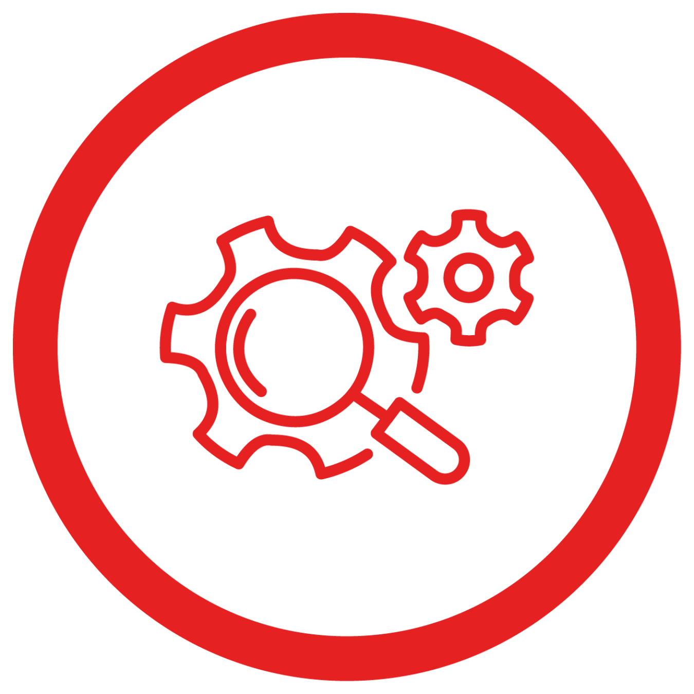 Circular icon depicting two gears, one large and one small.