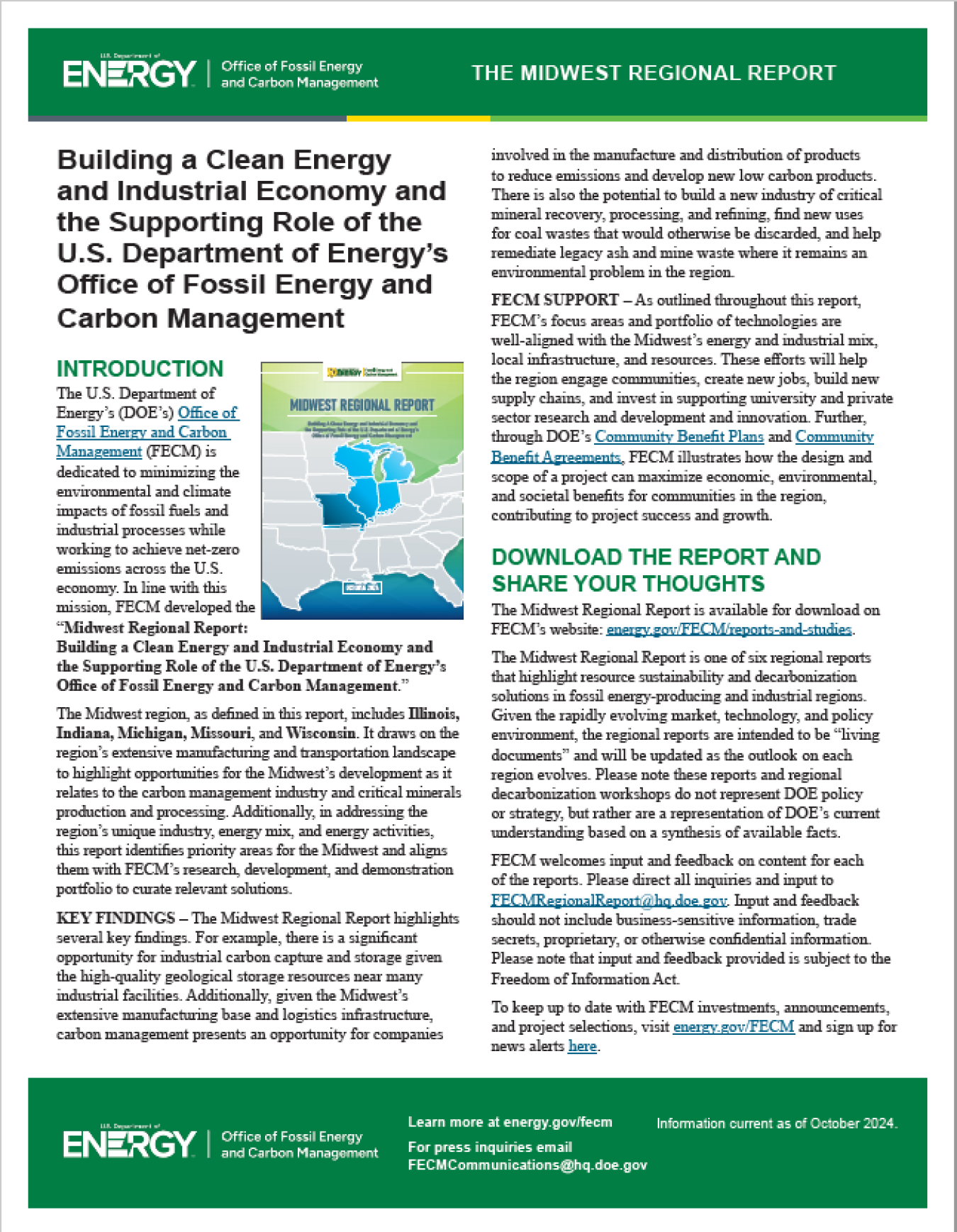 Midwest Regional Report Fact Sheet
