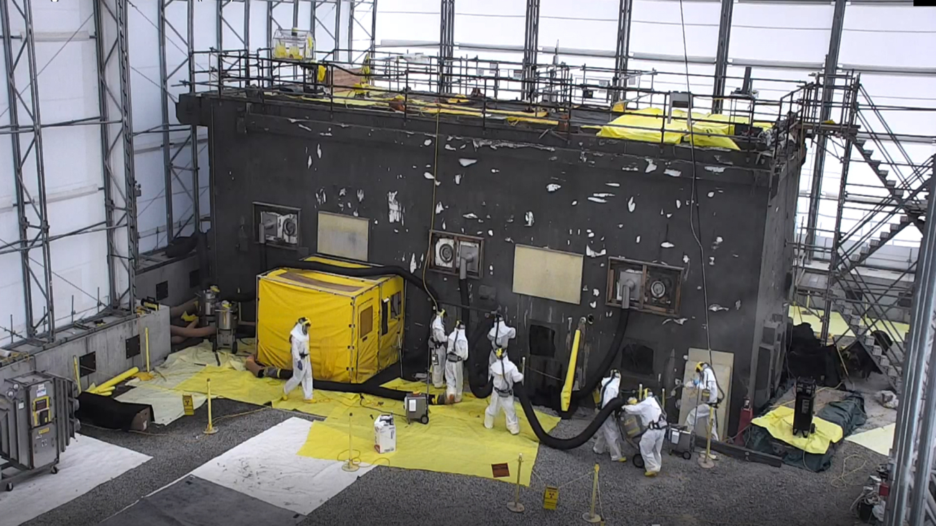 EM crews are preparing to apply grout and concrete in the final hot cell of the former Radioisotope Development Laboratory at Oak Ridge National Laboratory. 