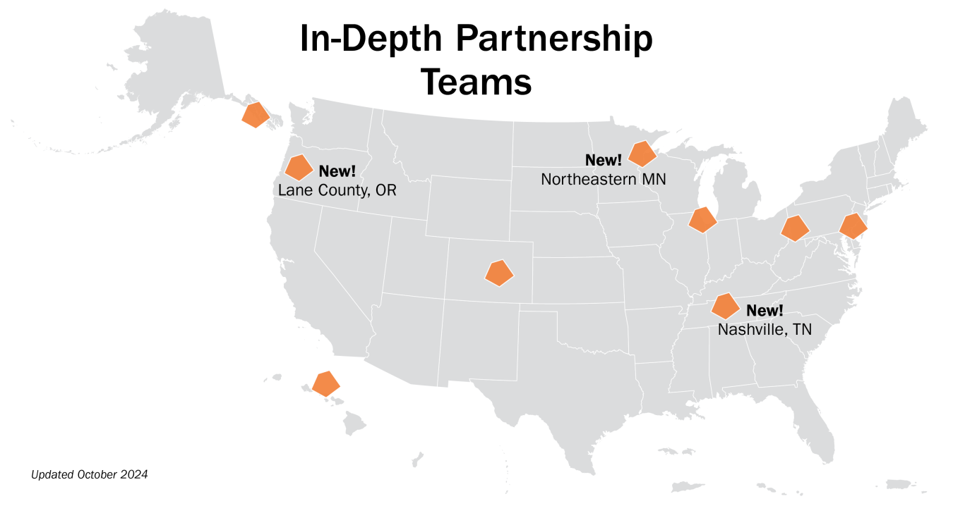 New selections: Northeastern Minnesota, Lane County, Oregon, and Nashville, Tennessee, Original selections: Chicago, Illinois, Colorado Springs, Colorado, Delaware Valley, Pennsylvania/New Jersey, Moloka‘i, Hawaii, Pittsburgh, Pennsylvania, Sitka, Alaska