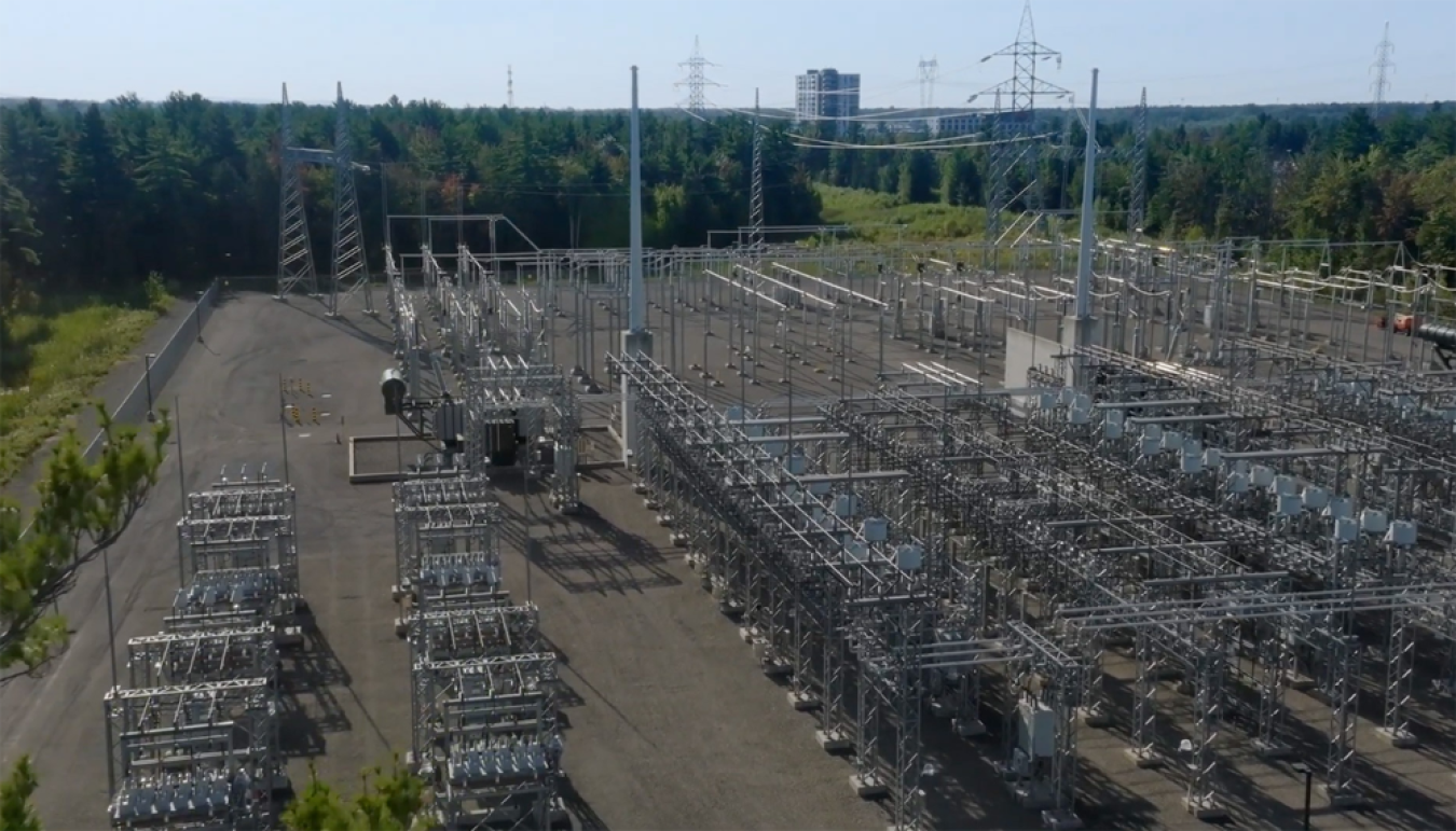 Aerial view of a energy grid's substation
