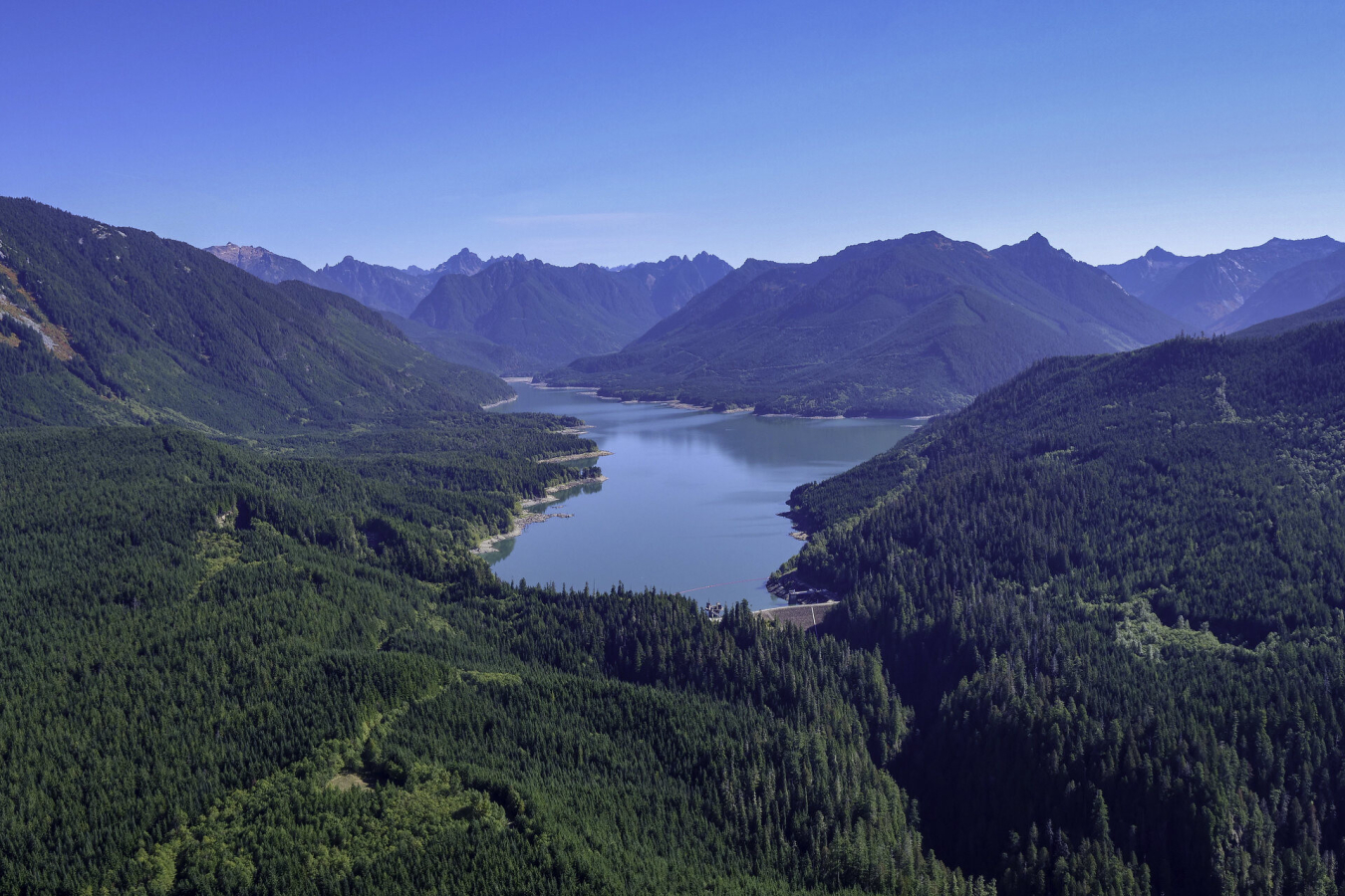 Spada Lake and Culmback Dam from above. Snohomish County, Washington.