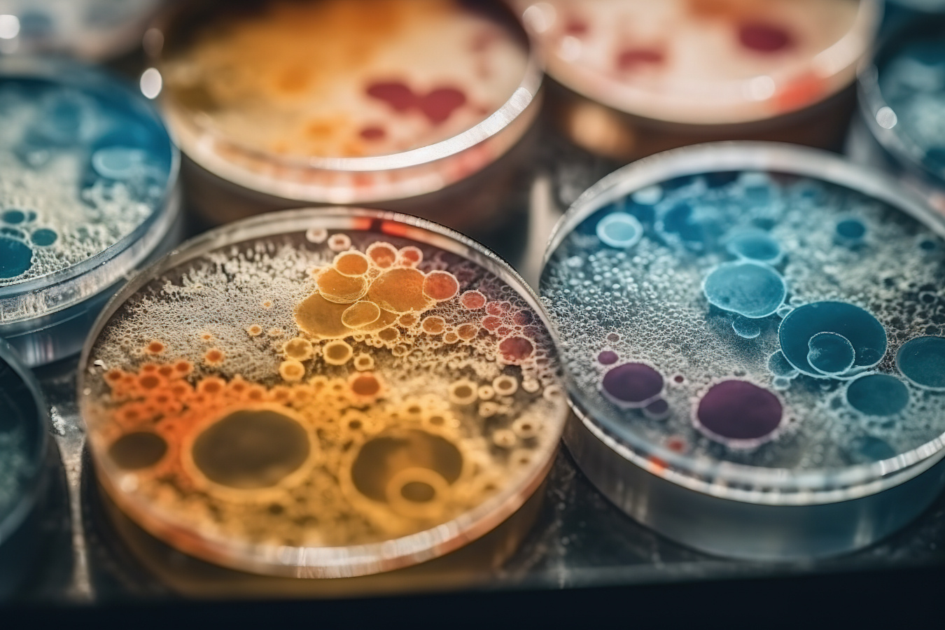 Five petri dishes